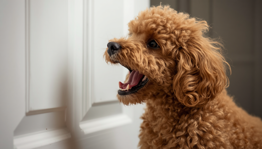 Toy Poodle Barks At The Door